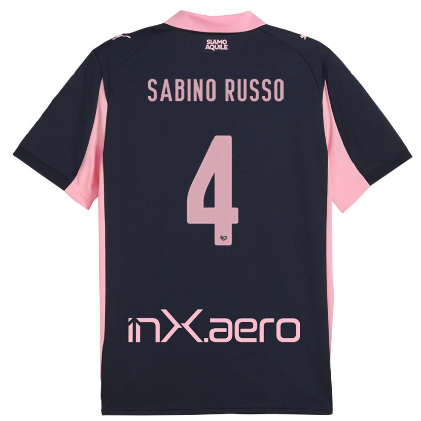 Danxen Bambino Maglia Alessandro Sabino Russo #4 Navy Rosa Kit Gara Away 2025/26 Maglietta