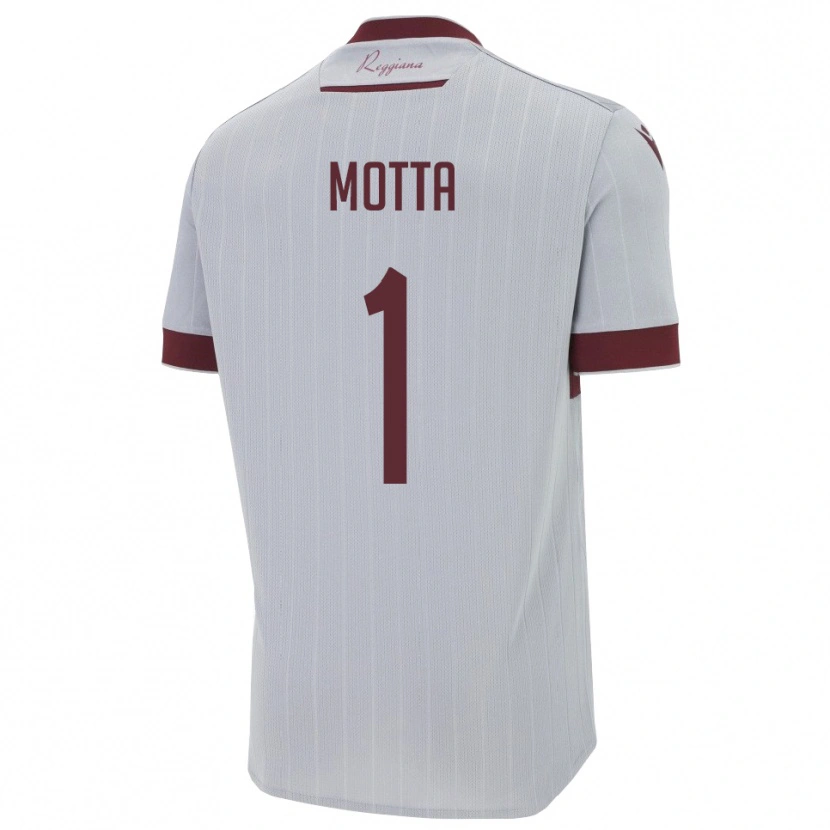 Danxen Bambino Maglia Edoardo Motta #1 Borgogna Bianco Kit Gara Away 2025/26 Maglietta