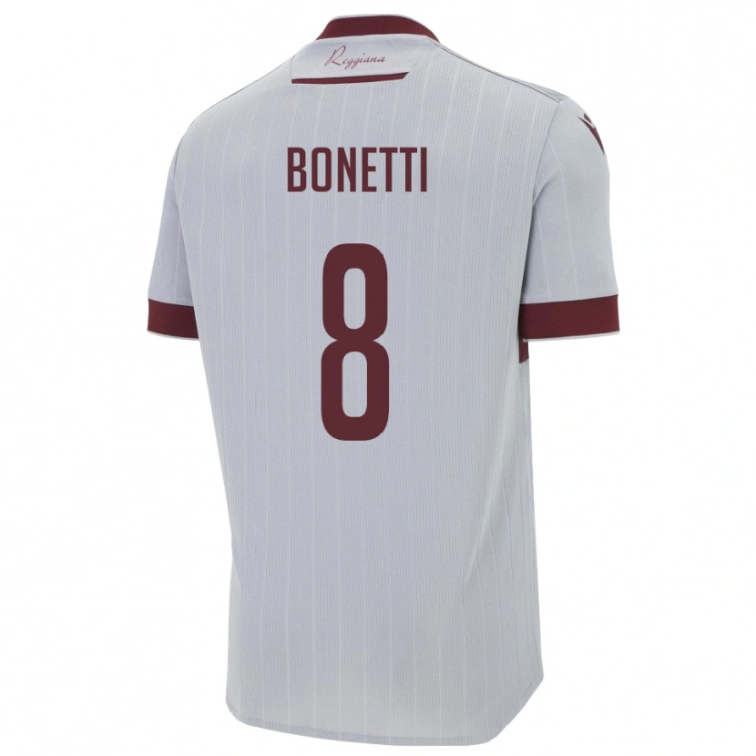 Danxen Bambino Maglia Simone Bonetti #8 Borgogna Bianco Kit Gara Away 2025/26 Maglietta