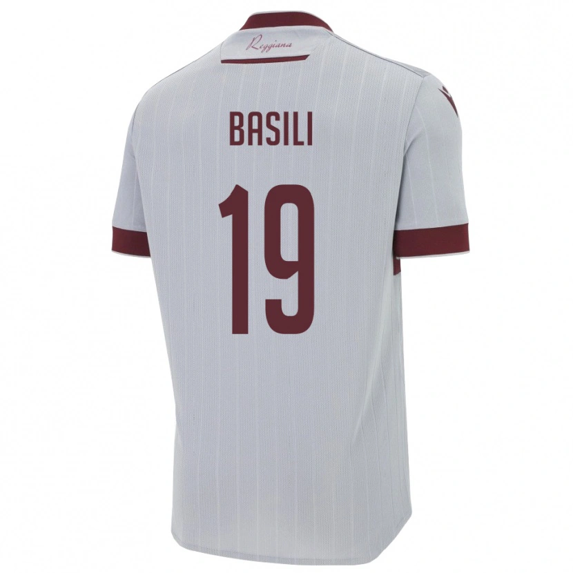 Danxen Bambino Maglia Damiano Basili #19 Borgogna Bianco Kit Gara Away 2025/26 Maglietta