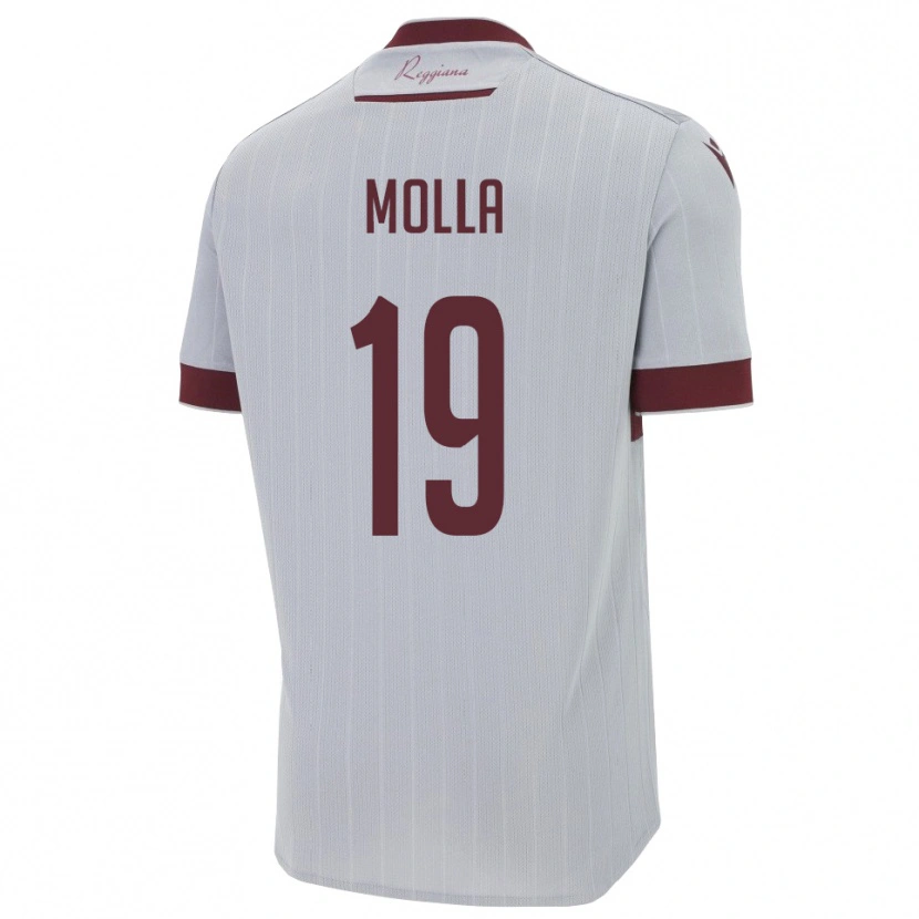 Danxen Bambino Maglia Cristian Molla #19 Borgogna Bianco Kit Gara Away 2025/26 Maglietta