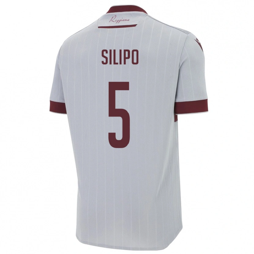 Danxen Bambino Maglia Alessandro Silipo #5 Borgogna Bianco Kit Gara Away 2025/26 Maglietta