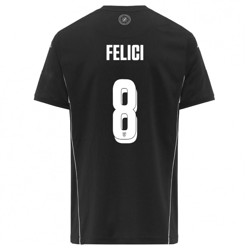 Danxen Bambino Maglia Giuseppe Felici #8 Nero Bianco Kit Gara Away 2025/26 Maglietta