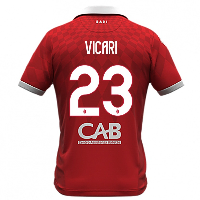 Danxen Bambino Maglia Francesco Vicari #23 Rosso Bianco Kit Gara Away 2025/26 Maglietta