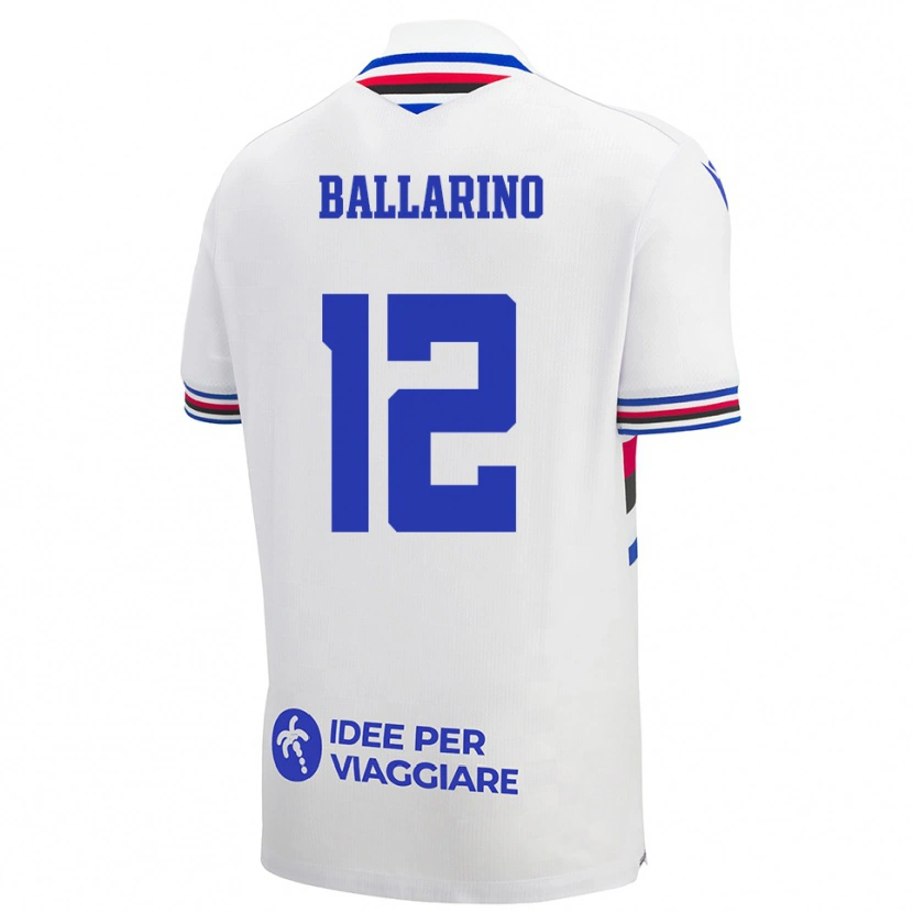 Danxen Bambino Maglia Alessio Ballarino #12 Bianco Blu Rosso Kit Gara Away 2025/26 Maglietta