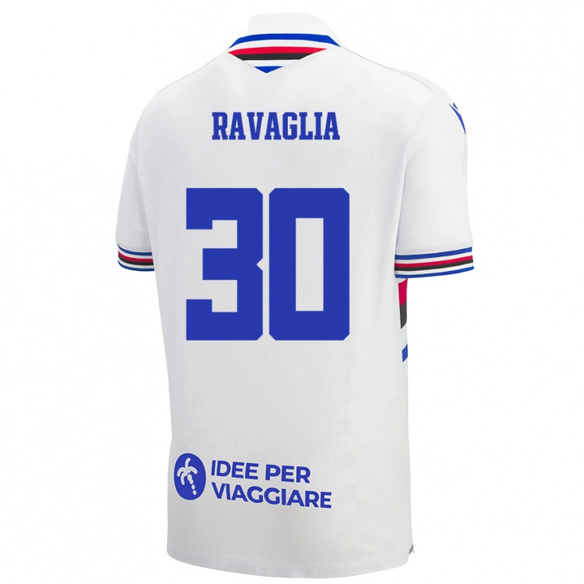 Danxen Bambino Maglia Nicola Ravaglia #30 Bianco Blu Rosso Kit Gara Away 2025/26 Maglietta
