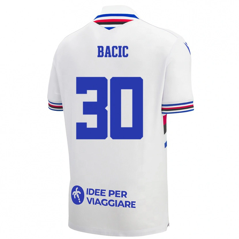 Danxen Bambino Maglia Mateo Bacic #30 Bianco Blu Rosso Kit Gara Away 2025/26 Maglietta