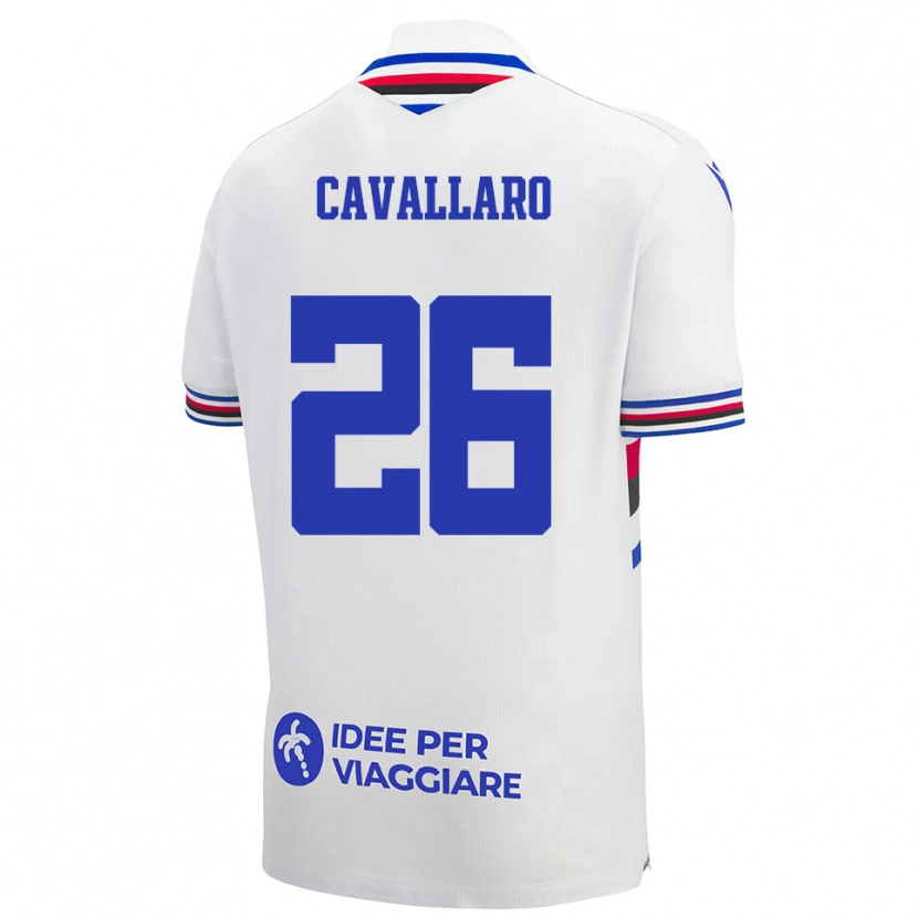 Danxen Bambino Maglia Michele Cavallaro #26 Bianco Blu Rosso Kit Gara Away 2025/26 Maglietta