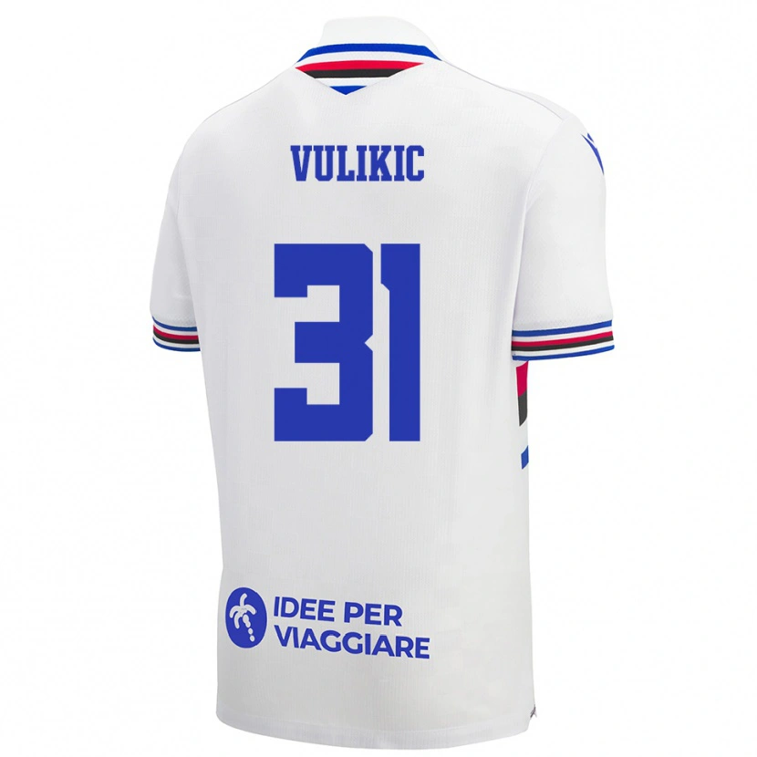 Danxen Bambino Maglia Stipe Vulikic #31 Bianco Blu Rosso Kit Gara Away 2025/26 Maglietta