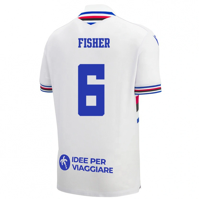Danxen Bambino Maglia Mateo Fisher #6 Bianco Blu Rosso Kit Gara Away 2025/26 Maglietta