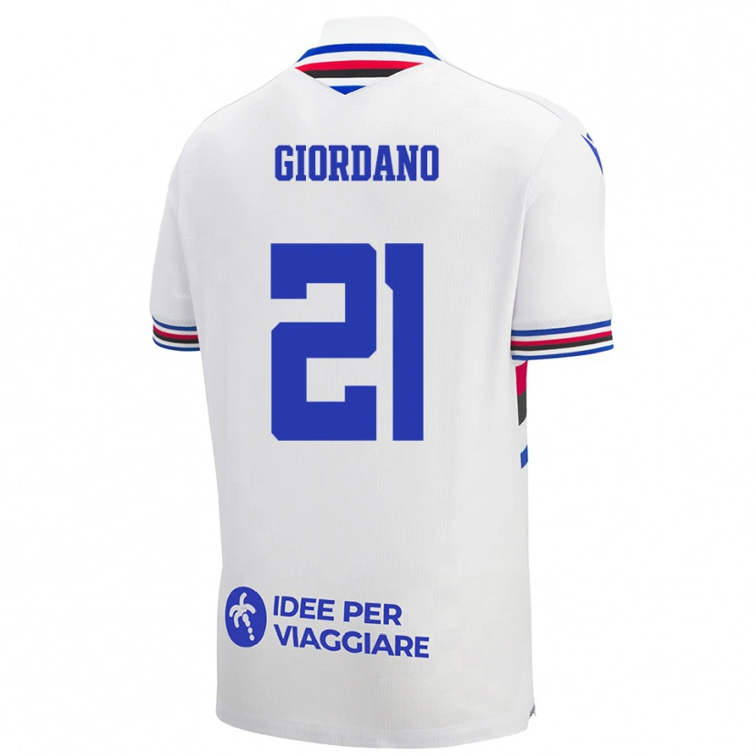 Danxen Bambino Maglia Simone Giordano #21 Bianco Blu Rosso Kit Gara Away 2025/26 Maglietta