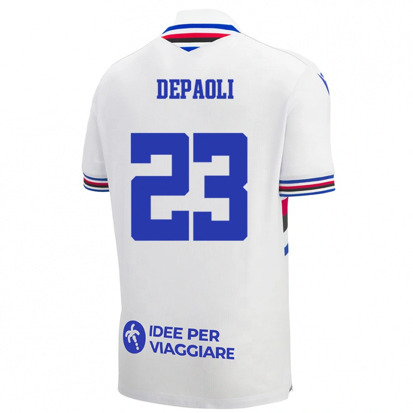 Danxen Bambino Maglia Fabio Depaoli #23 Bianco Blu Rosso Kit Gara Away 2025/26 Maglietta