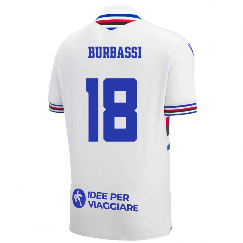Danxen Bambino Maglia Giada Burbassi #18 Bianco Blu Rosso Kit Gara Away 2025/26 Maglietta