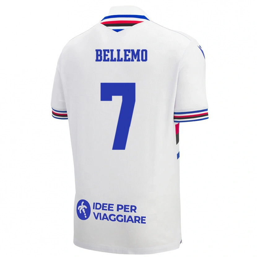 Danxen Bambino Maglia Alessandro Bellemo #7 Bianco Blu Rosso Kit Gara Away 2025/26 Maglietta