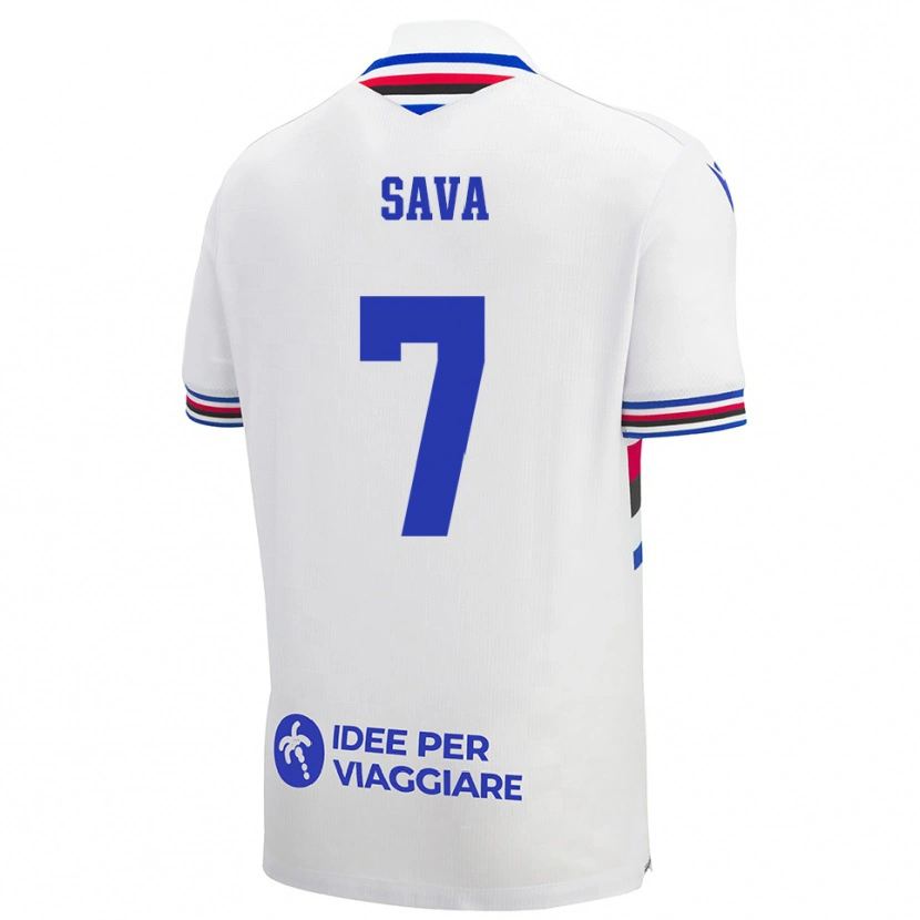 Danxen Bambino Maglia Samuele Sava #7 Bianco Blu Rosso Kit Gara Away 2025/26 Maglietta