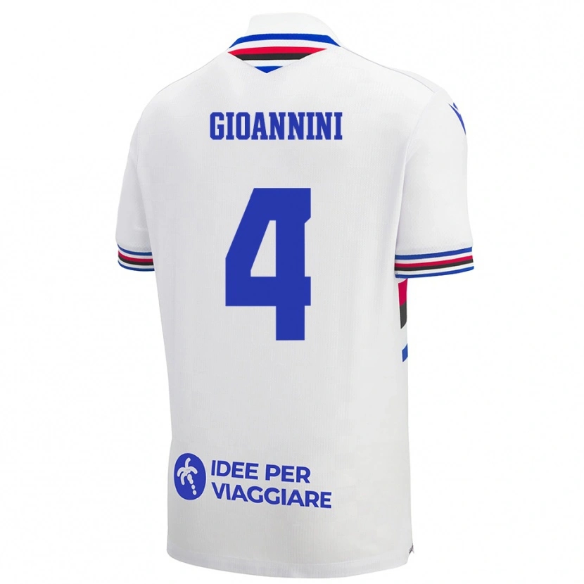 Danxen Bambino Maglia Matteo Gioannini #4 Bianco Blu Rosso Kit Gara Away 2025/26 Maglietta