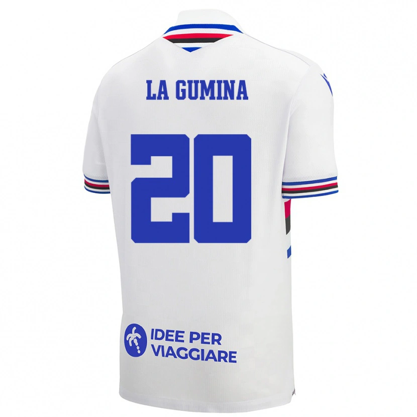 Danxen Bambino Maglia Antonino La Gumina #20 Bianco Blu Rosso Kit Gara Away 2025/26 Maglietta