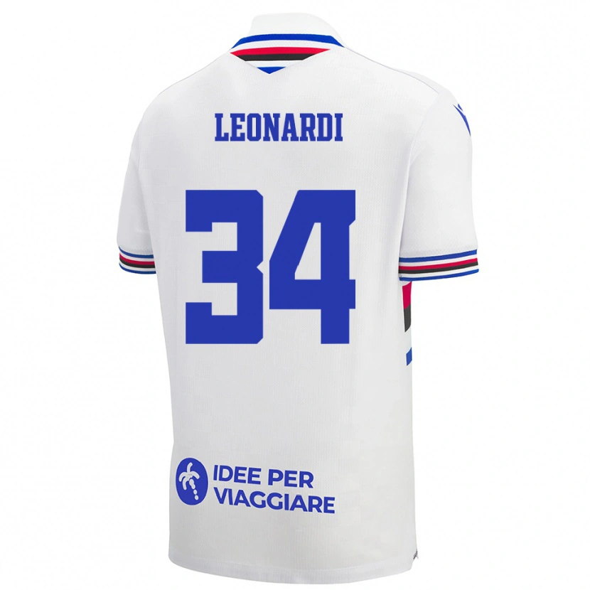 Danxen Bambino Maglia Simone Leonardi #34 Bianco Blu Rosso Kit Gara Away 2025/26 Maglietta