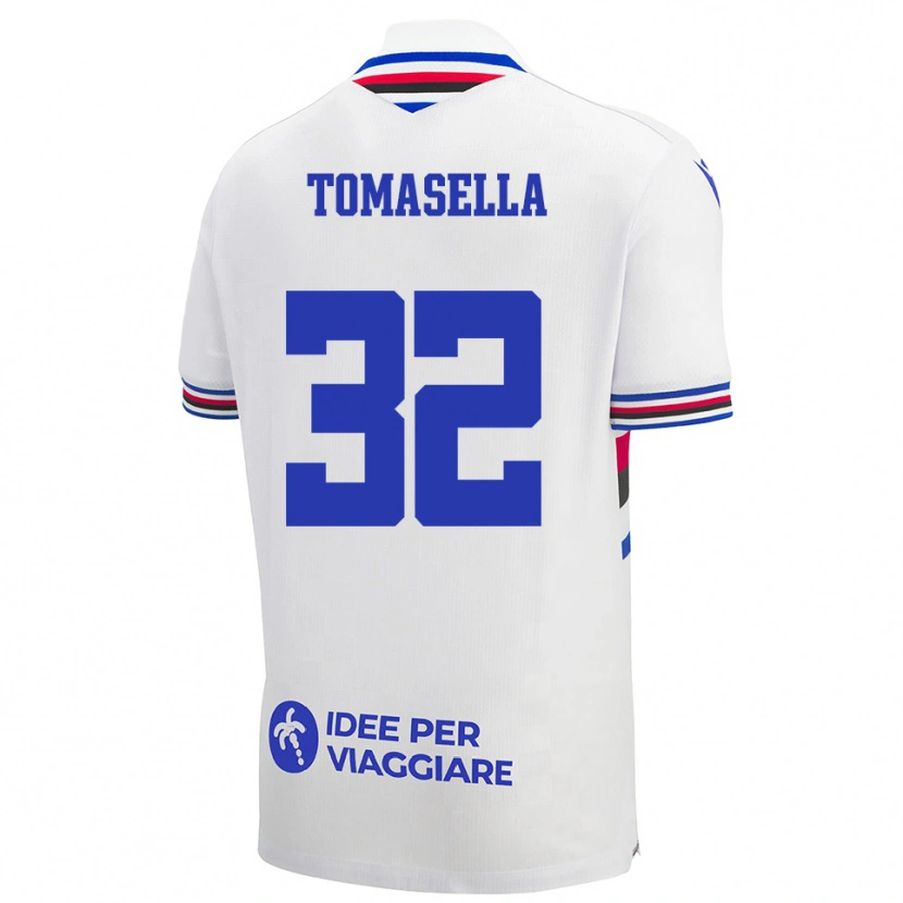Danxen Bambino Maglia Mattia Tomasella #32 Bianco Blu Rosso Kit Gara Away 2025/26 Maglietta