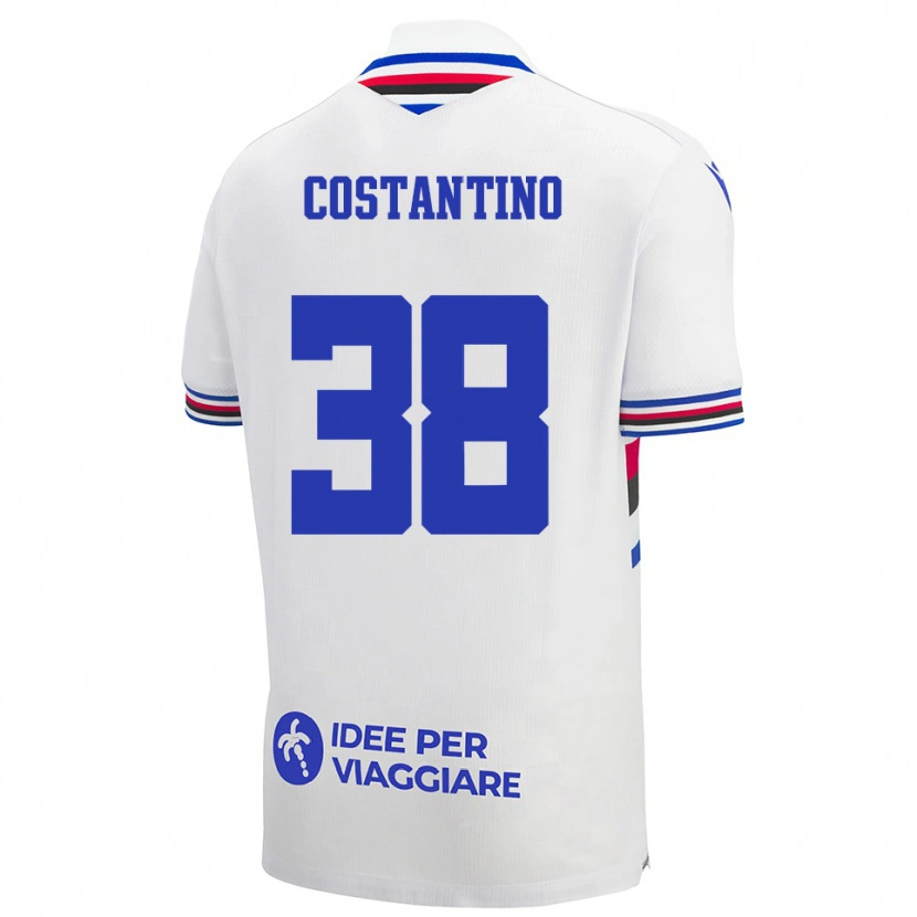 Danxen Bambino Maglia Lorenzo Costantino #38 Bianco Blu Rosso Kit Gara Away 2025/26 Maglietta