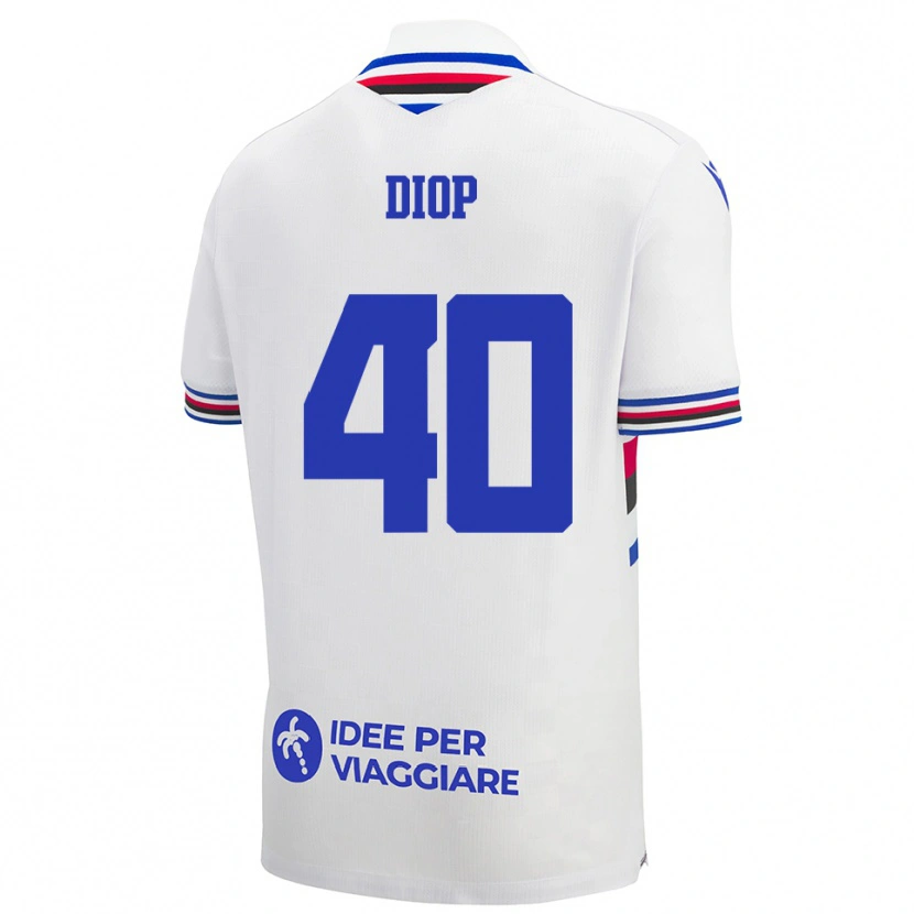 Danxen Bambino Maglia Karim Diop #40 Bianco Blu Rosso Kit Gara Away 2025/26 Maglietta