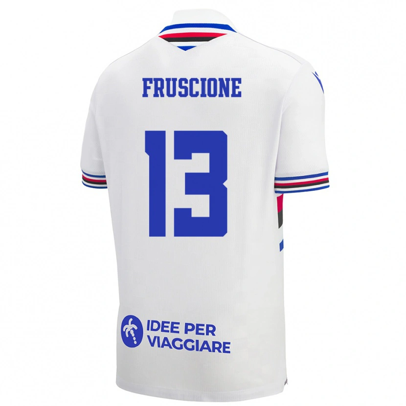 Danxen Bambino Maglia Hubert Fruscione #13 Bianco Blu Rosso Kit Gara Away 2025/26 Maglietta