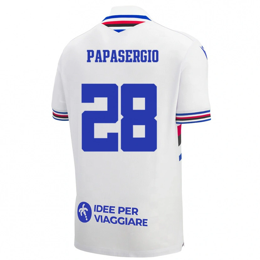 Danxen Bambino Maglia Alessio Papasergio #28 Bianco Blu Rosso Kit Gara Away 2025/26 Maglietta