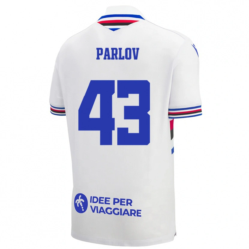 Danxen Bambino Maglia Benjamin Parlov #43 Bianco Blu Rosso Kit Gara Away 2025/26 Maglietta