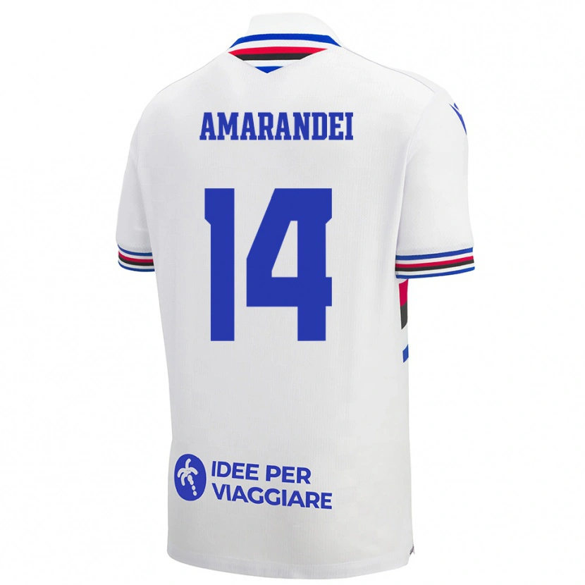 Danxen Bambino Maglia Ștefan Amarandei #14 Bianco Blu Rosso Kit Gara Away 2025/26 Maglietta