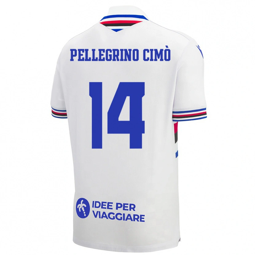 Danxen Bambino Maglia Giada Pellegrino Cimò #14 Bianco Blu Rosso Kit Gara Away 2025/26 Maglietta