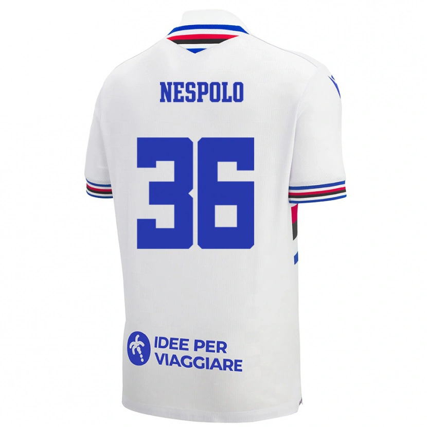 Danxen Bambino Maglia Sabrina Nespolo #36 Bianco Blu Rosso Kit Gara Away 2025/26 Maglietta