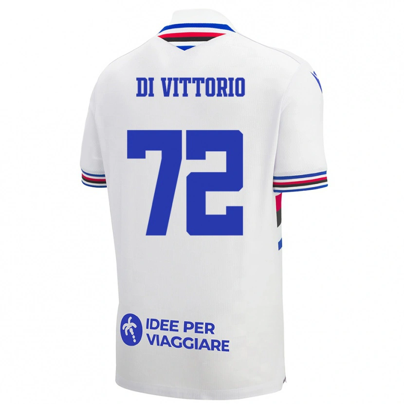 Danxen Bambino Maglia Irene Di Vittorio #72 Bianco Blu Rosso Kit Gara Away 2025/26 Maglietta