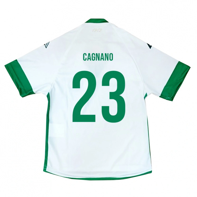 Danxen Bambino Maglia Andrea Cagnano #23 Bianco Verde Blu Kit Gara Away 2025/26 Maglietta
