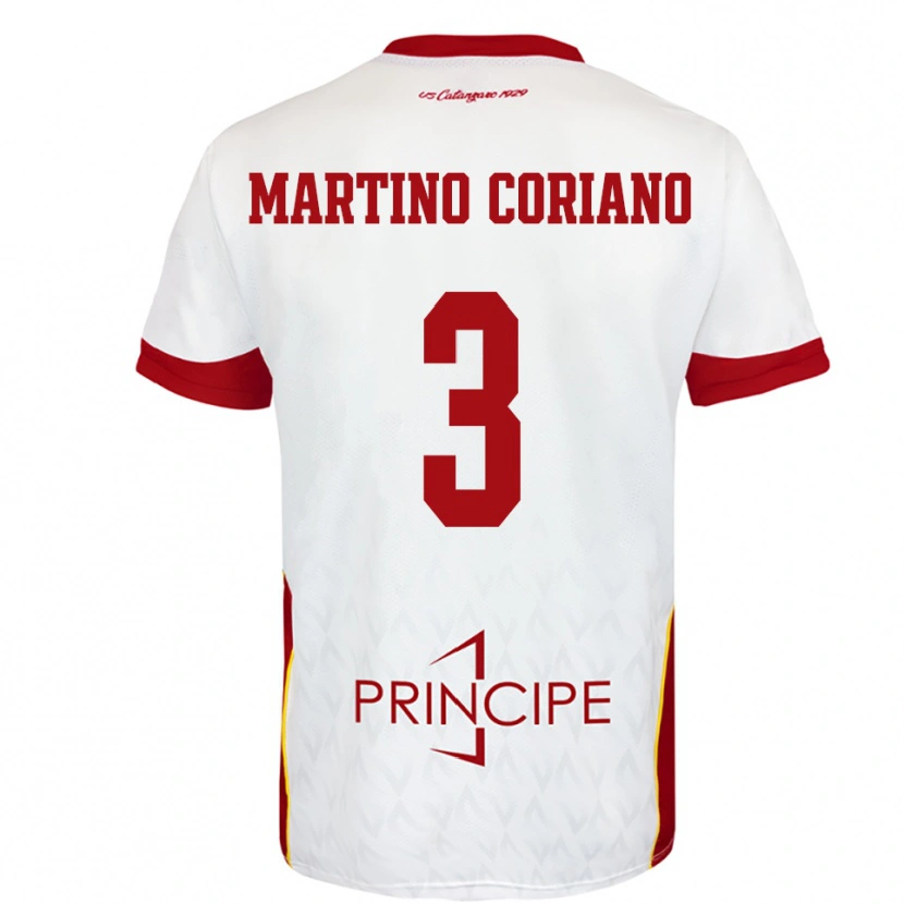 Danxen Bambino Maglia Matteo Martino Coriano #3 Bianco Rosso Kit Gara Away 2025/26 Maglietta