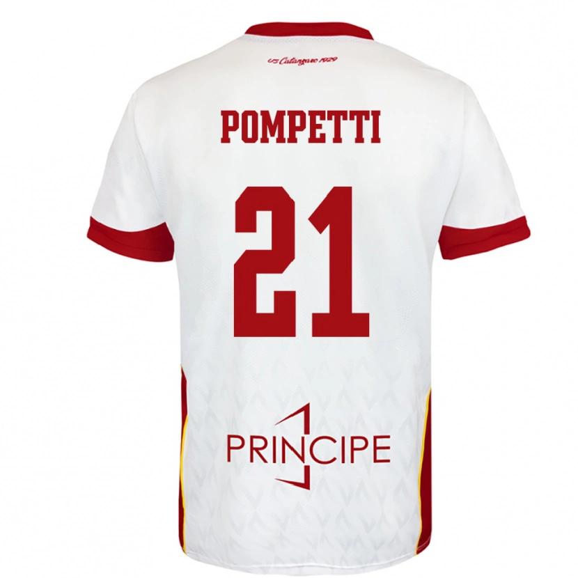 Danxen Bambino Maglia Marco Pompetti #21 Bianco Rosso Kit Gara Away 2025/26 Maglietta