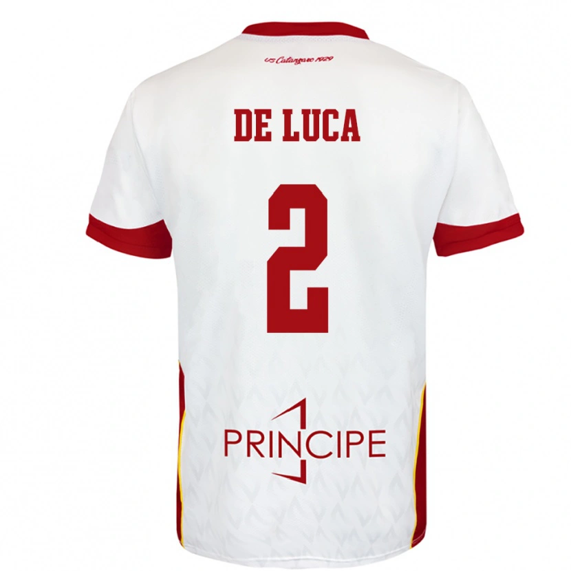 Danxen Bambino Maglia Gabriele De Luca #2 Bianco Rosso Kit Gara Away 2025/26 Maglietta