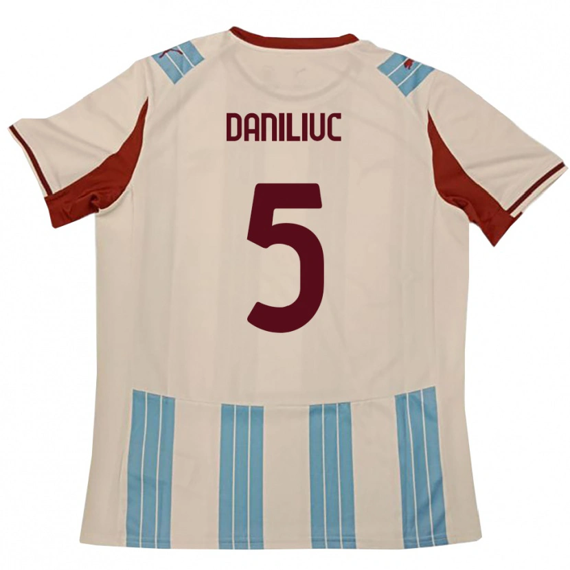 Danxen Bambino Maglia Flavius Daniliuc #5 Azzurro Cielo Bianco Kit Gara Away 2025/26 Maglietta