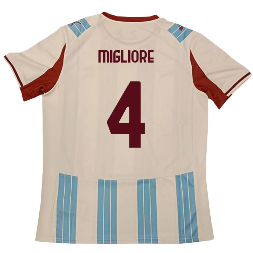 Danxen Bambino Maglia Lorenzo Migliore #4 Azzurro Cielo Bianco Kit Gara Away 2025/26 Maglietta