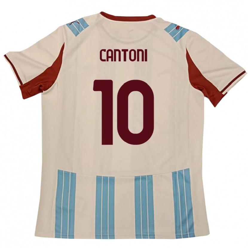 Danxen Bambino Maglia Simone Cantoni #10 Azzurro Cielo Bianco Kit Gara Away 2025/26 Maglietta