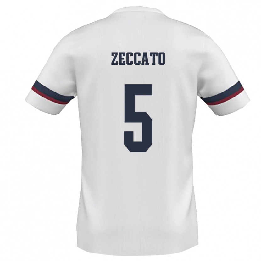 Danxen Bambino Maglia Antonio Zeccato #5 Bianco Rosso Kit Gara Away 2025/26 Maglietta