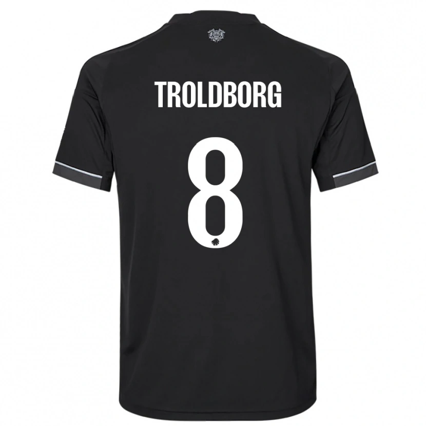 Danxen Bambino Maglia Frederikke Troldborg #8 Nero Bianco Kit Gara Away 2025/26 Maglietta