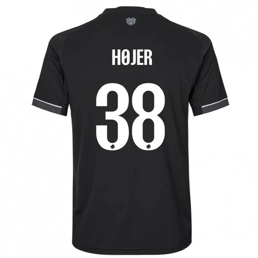 Danxen Bambino Maglia Oliver Højer #38 Nero Bianco Kit Gara Away 2025/26 Maglietta
