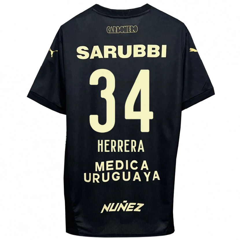 Danxen Bambino Maglia Nahuel Herrera #34 Nero Oro Kit Gara Away 2025/26 Maglietta