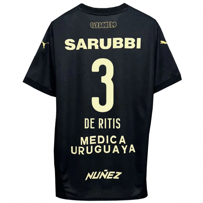 Danxen Bambino Maglia Mathías De Ritis #3 Nero Oro Kit Gara Away 2025/26 Maglietta