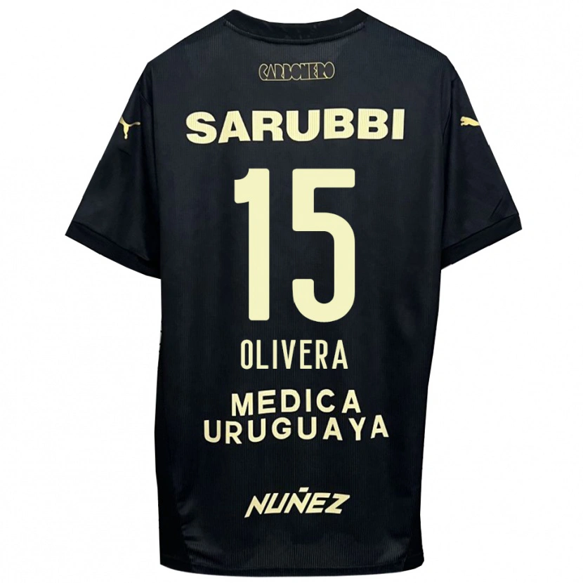 Danxen Bambino Maglia Maximiliano Olivera #15 Nero Oro Kit Gara Away 2025/26 Maglietta