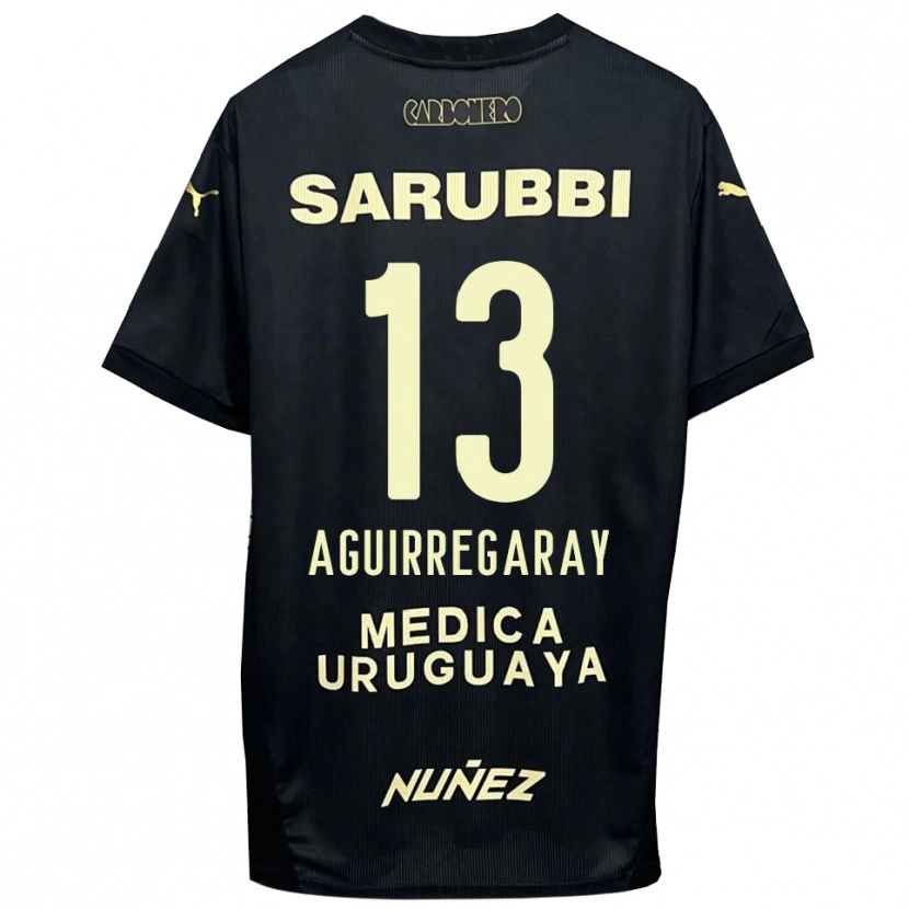 Danxen Bambino Maglia Matías Aguirregaray #13 Nero Oro Kit Gara Away 2025/26 Maglietta