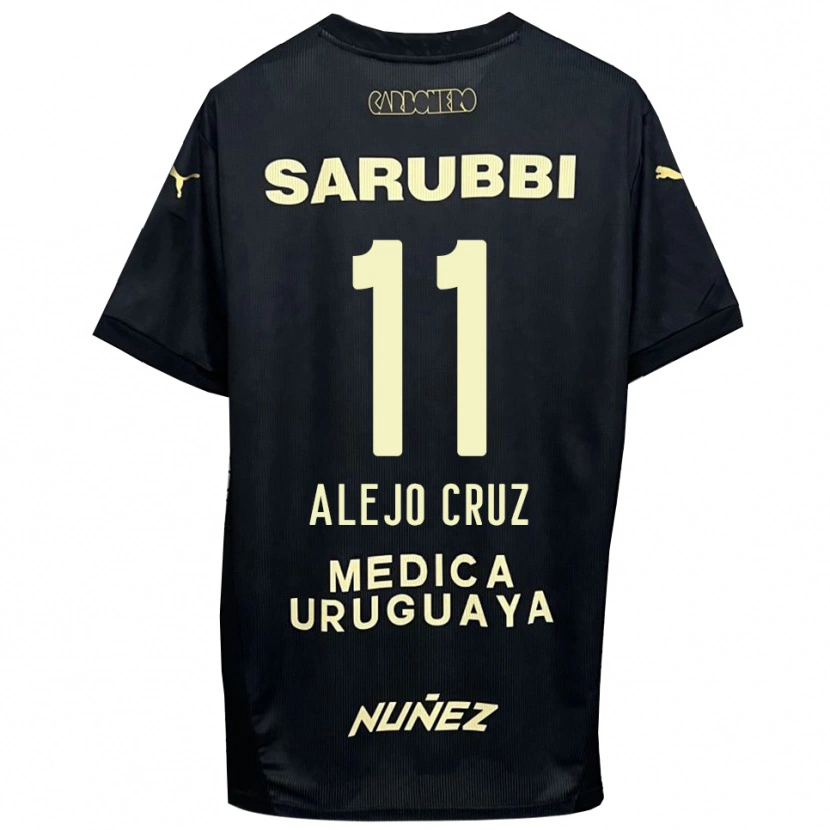 Danxen Bambino Maglia Alejo Cruz #11 Nero Oro Kit Gara Away 2025/26 Maglietta