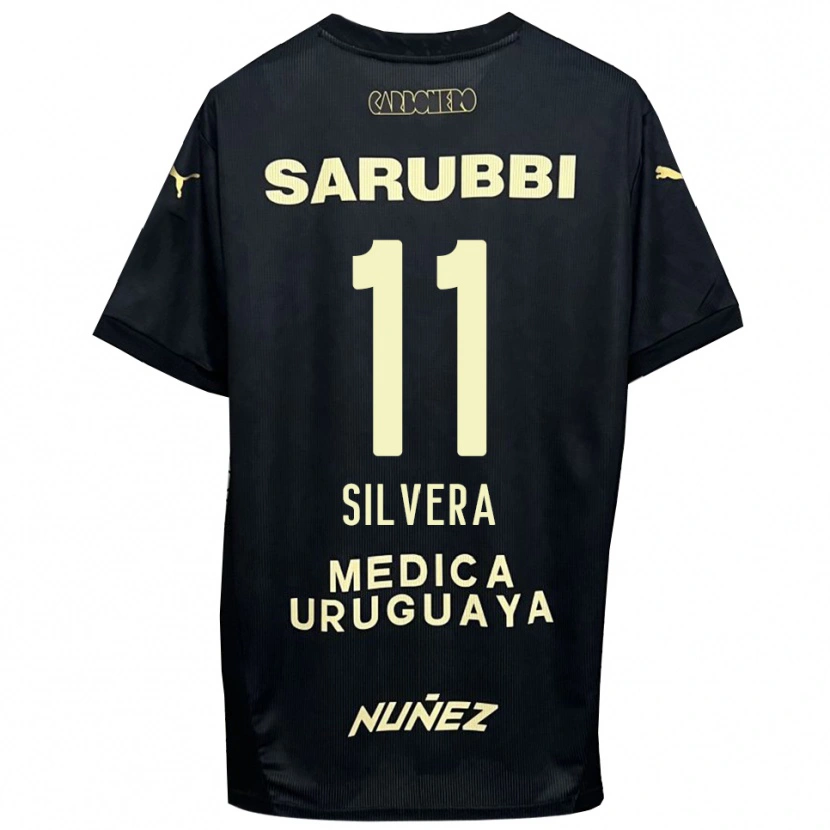 Danxen Bambino Maglia Maximiliano Silvera #11 Nero Oro Kit Gara Away 2025/26 Maglietta