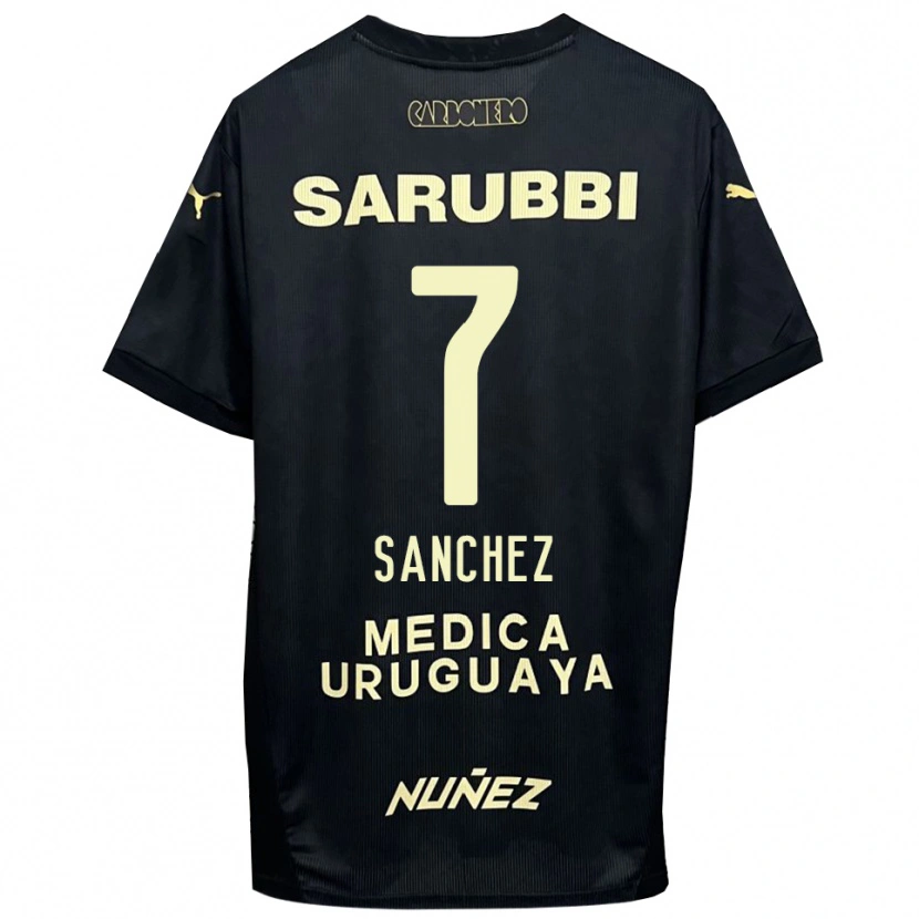 Danxen Bambino Maglia Carlos Sánchez #7 Nero Oro Kit Gara Away 2025/26 Maglietta