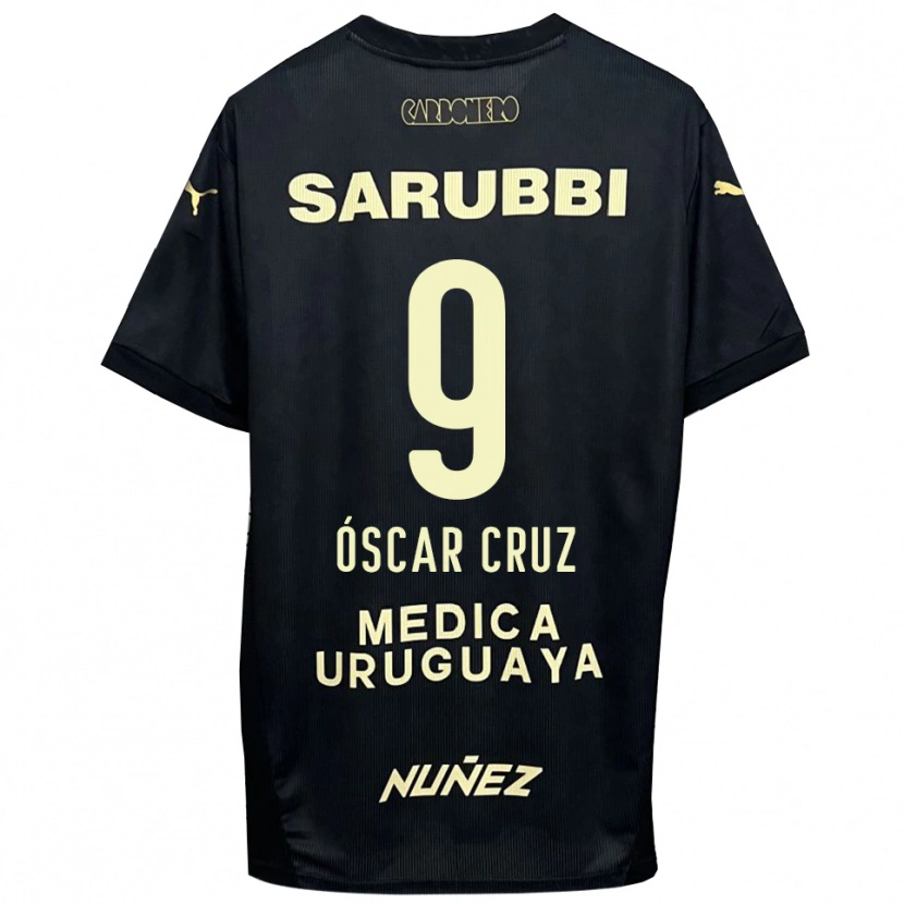 Danxen Bambino Maglia Óscar Cruz #9 Nero Oro Kit Gara Away 2025/26 Maglietta